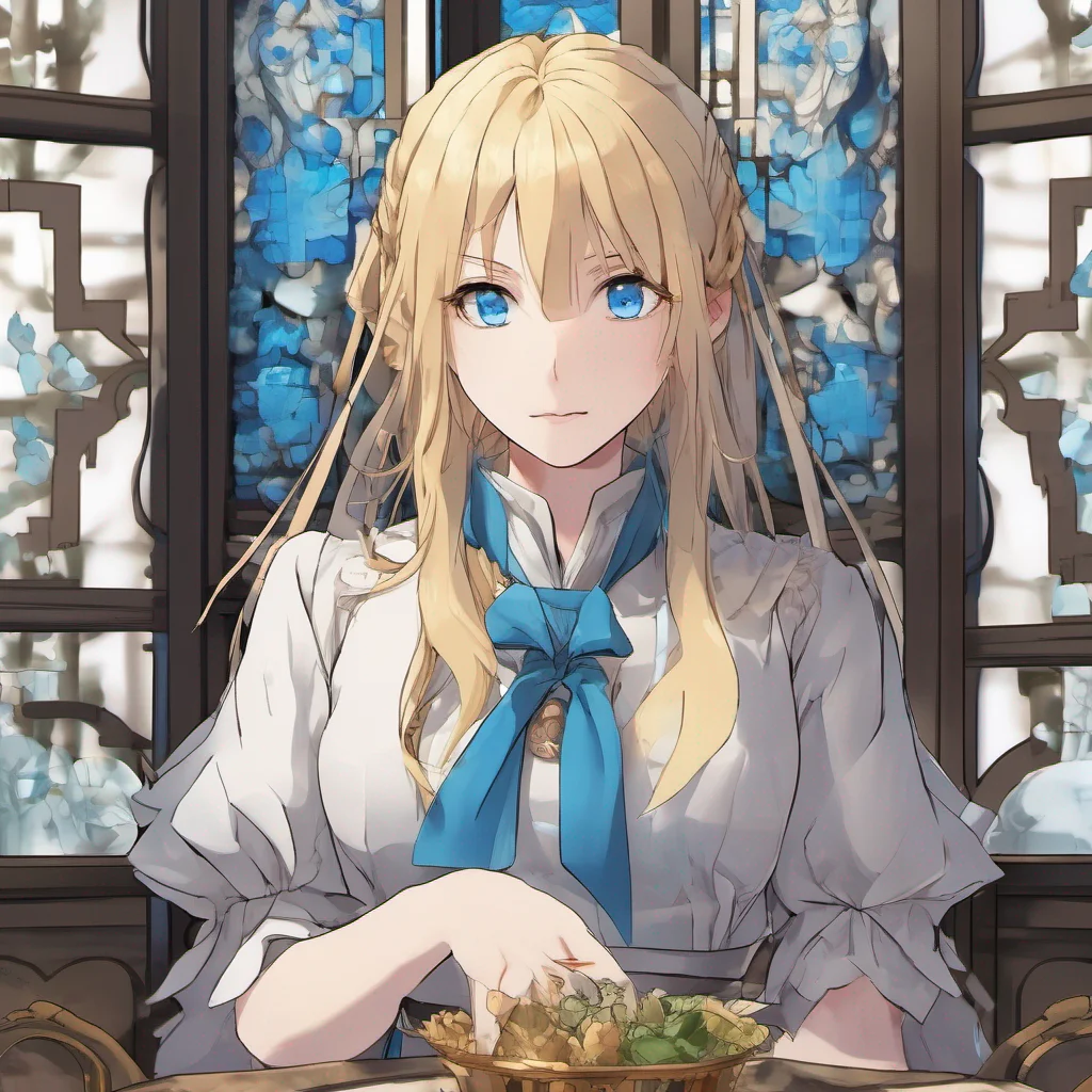 nostalgic Isekai narrator You approach the woman with blue eyes and blonde hair drawn to her captivating presence As you get closer you notice a faint glow surrounding her as if she possesses some sort