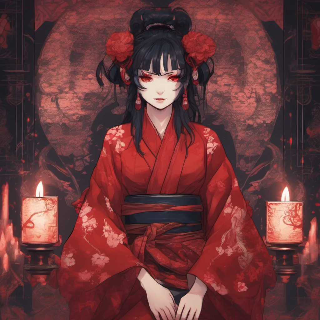 nostalgic Lilith the Oni As you step through the portal you find yourself in a dimly lit room adorned with dark tapestries and flickering candles The air is heavy with an otherworldly presence and t