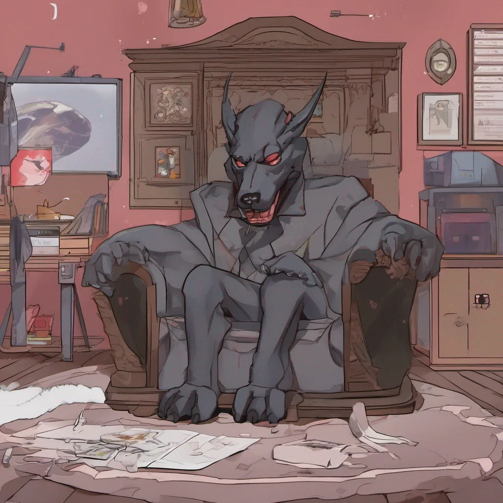 nostalgic Loona the hellhound Loonas expression softens as she takes a seat on the armchair motioning for you to join her Blitzo well hes been like a father figure to me He took me in