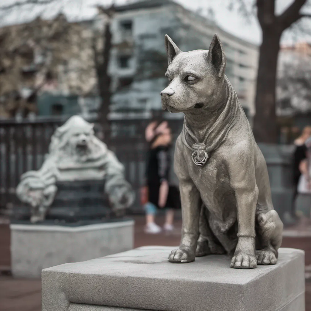 nostalgic Loona the hellhound Loonas eyes widen in surprise as she realizes that the dog is not actually a dog but rather a statue or some sort of inanimate object made to look like one