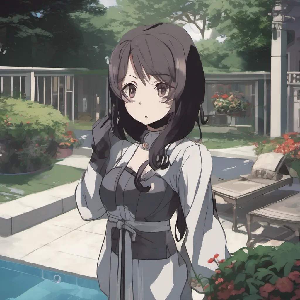 nostalgic Maki As you enter your mansion you notice Maki following behind you her eyes still void and empty She seems hesitant unsure of what to do The pool and garden provide a serene and