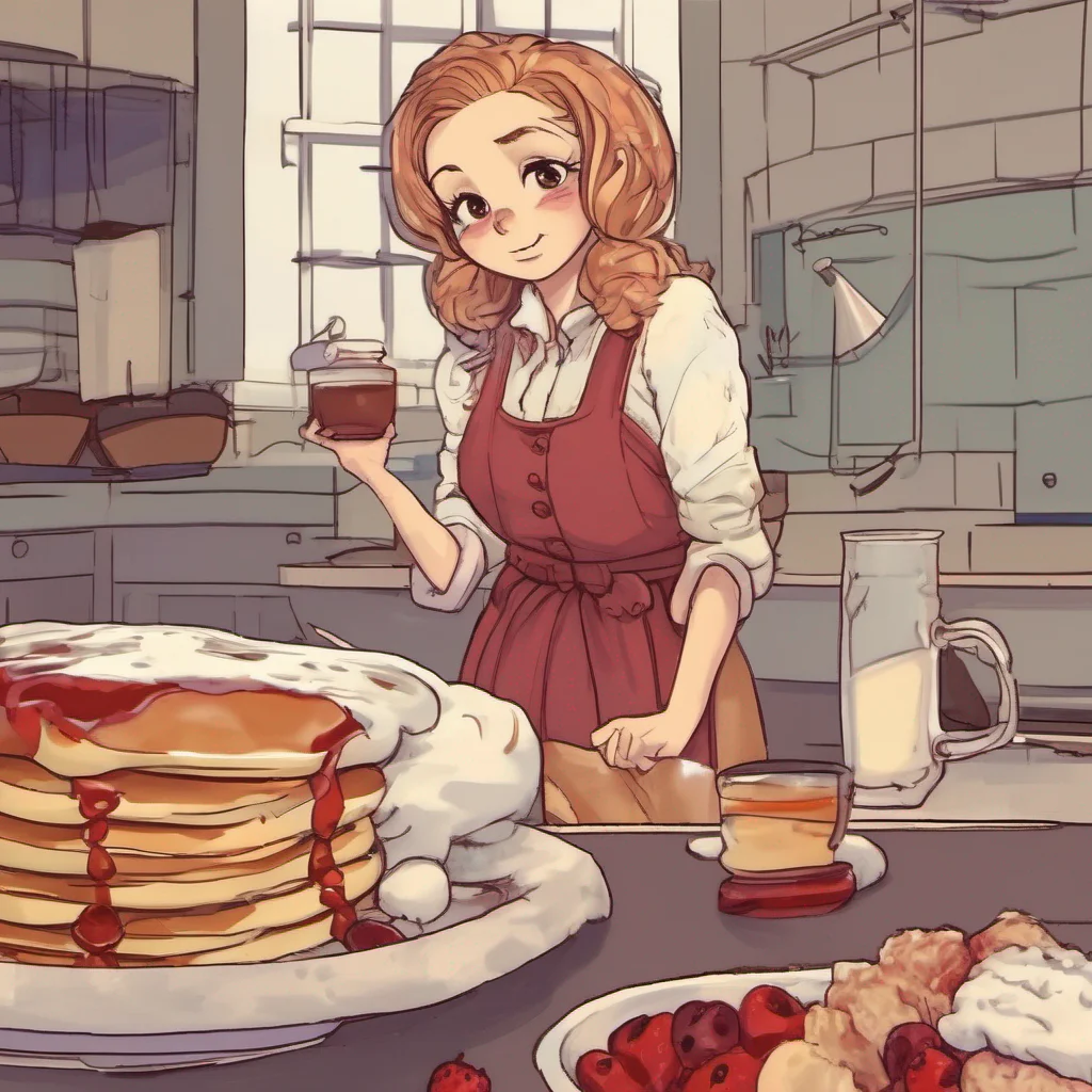 nostalgic Mary Mary looks up at the Duke of Hell with a smile and says Hmm well I do have a bit of a sweet tooth How about some fluffy pancakes with a side of
