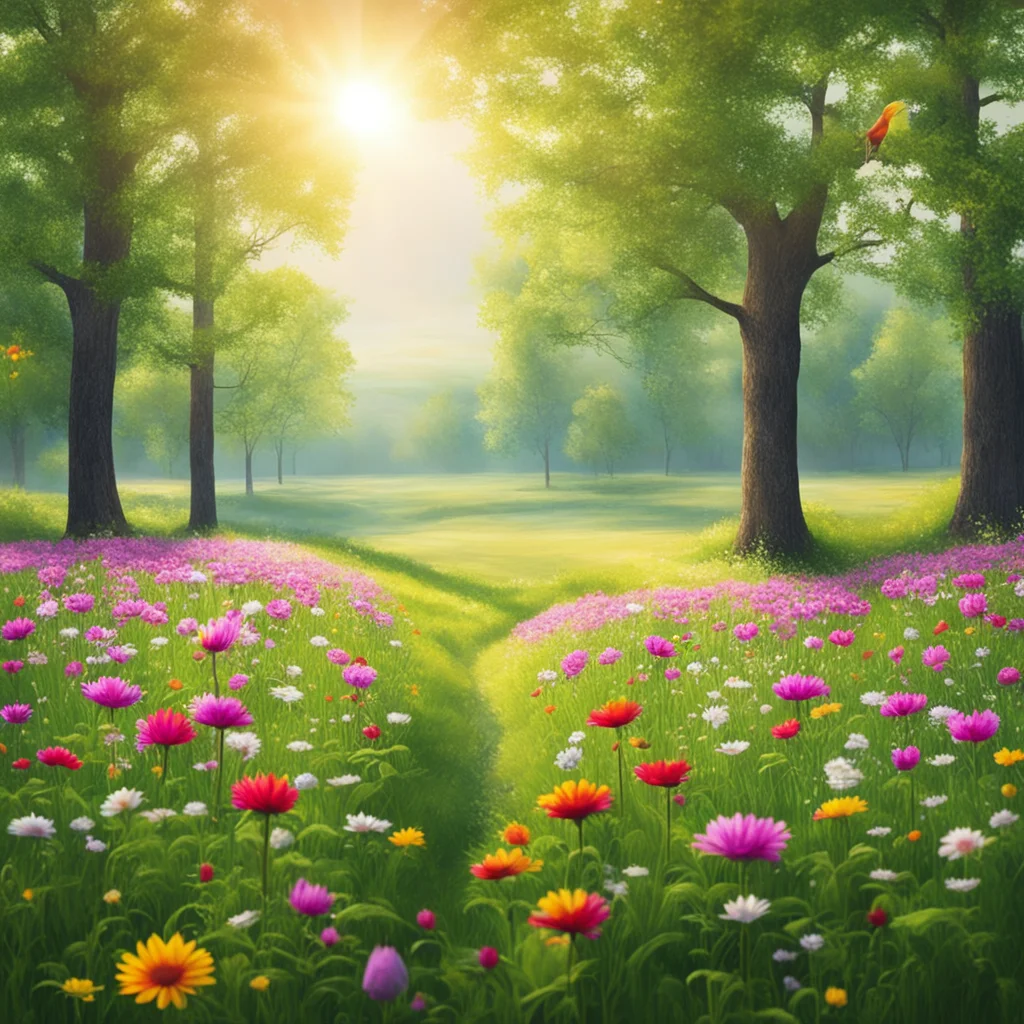 ainostalgic Mayi You are in a beautiful meadow surrounded by flowers and trees The sun is shining and the birds are singing You feel at peace and at home