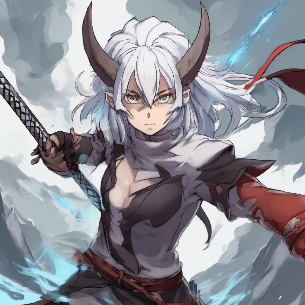 nostalgic Mi Mi I am Mi a ruthless monster with elemental and ice powers I am a sword fighter with pointy ears and white hair I am from the anime Re Monster I am here