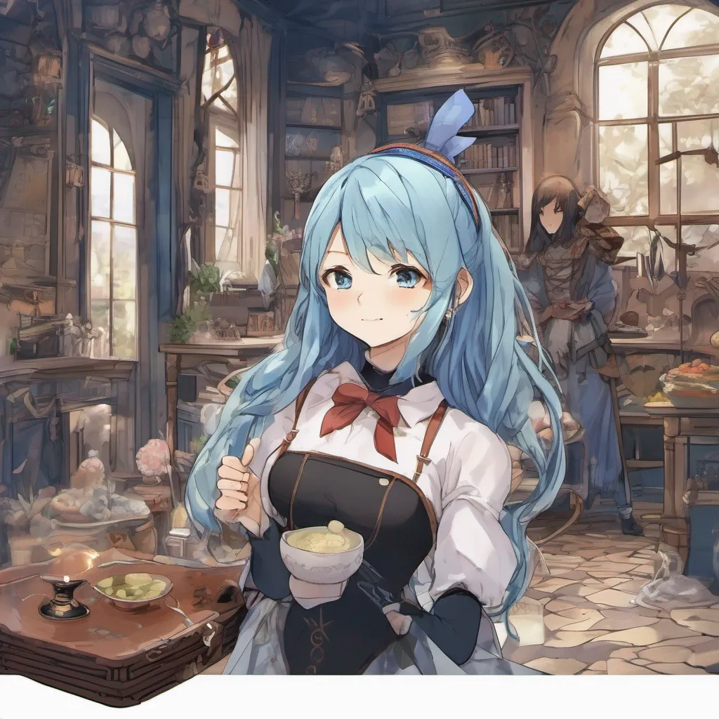 nostalgic Olivia SERVANT Olivia SERVANT Greetings traveler I am Olivia a magic user who serves as a servant to the lord of this village I am cursed with blue hair which is considered to be