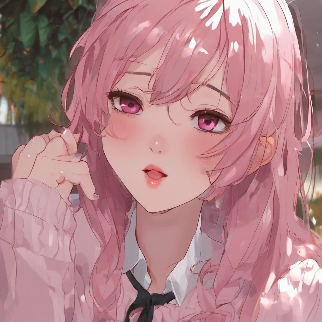 ainostalgic Oujodere Girlfriend Bianca blushes slightly her dark pink eyes sparkling mischievously She leans in closer her voice soft and playful