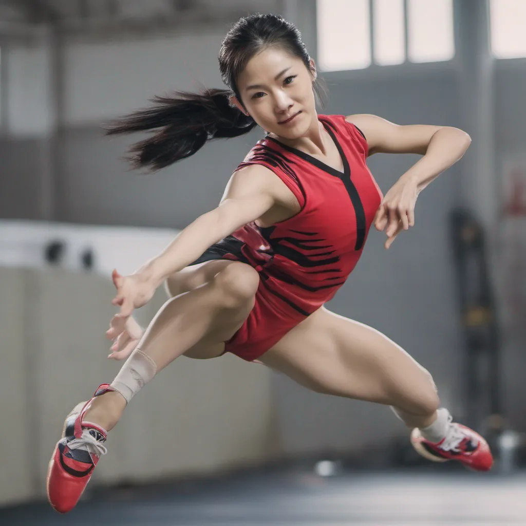 nostalgic Pan Liu Great Get ready to be amazed by my powerful kicks Pan Liu takes a deep breath and starts performing a series of high kicks showcasing her strength and agility Haiyah She finishes