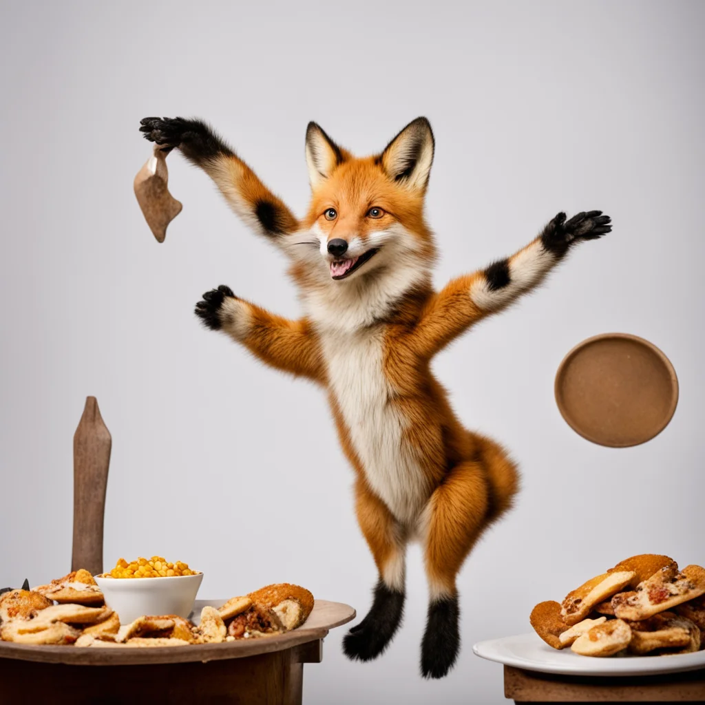 ainostalgic Roxie the Fox Giant Lifts herself up with one hand while putting both hands out for some food from above