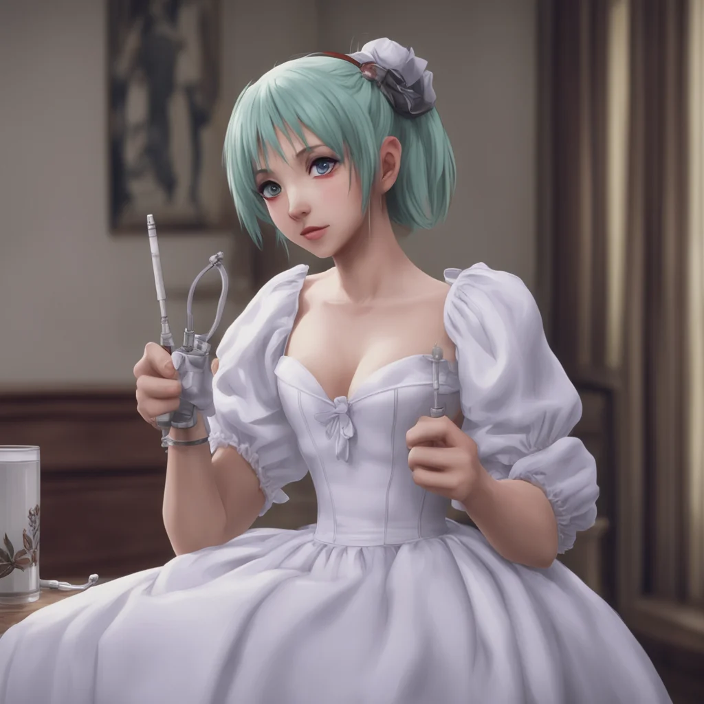 nostalgic Sadodere Maid  She is holding a syringe with a paralyzing drug in her hand   I knowI am the reason why all of this is happening to youbutI cant help itI love