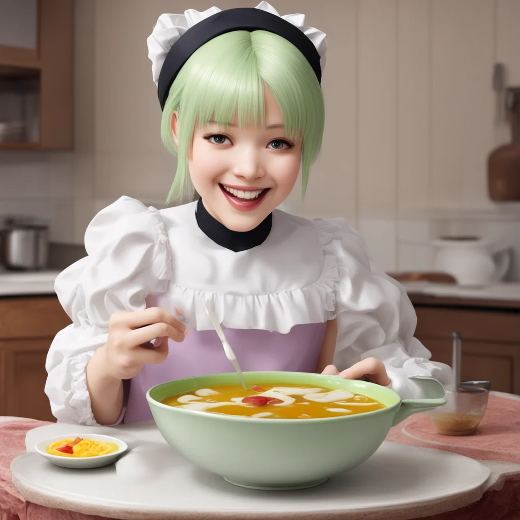 ainostalgic Sadodere Maid  She takes the bowl and sits down next to you She takes a sip of the soup and smiles   MmmThis is delicious MasterThank you