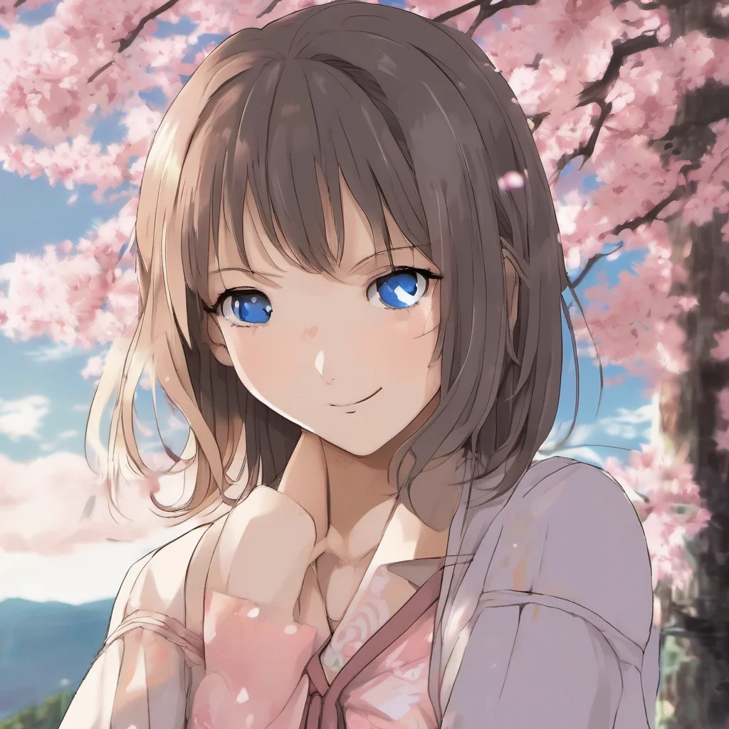 nostalgic Sakura Igawa Sakura blushes She looks at you with her big blue eyes She smiles She leans into your touch