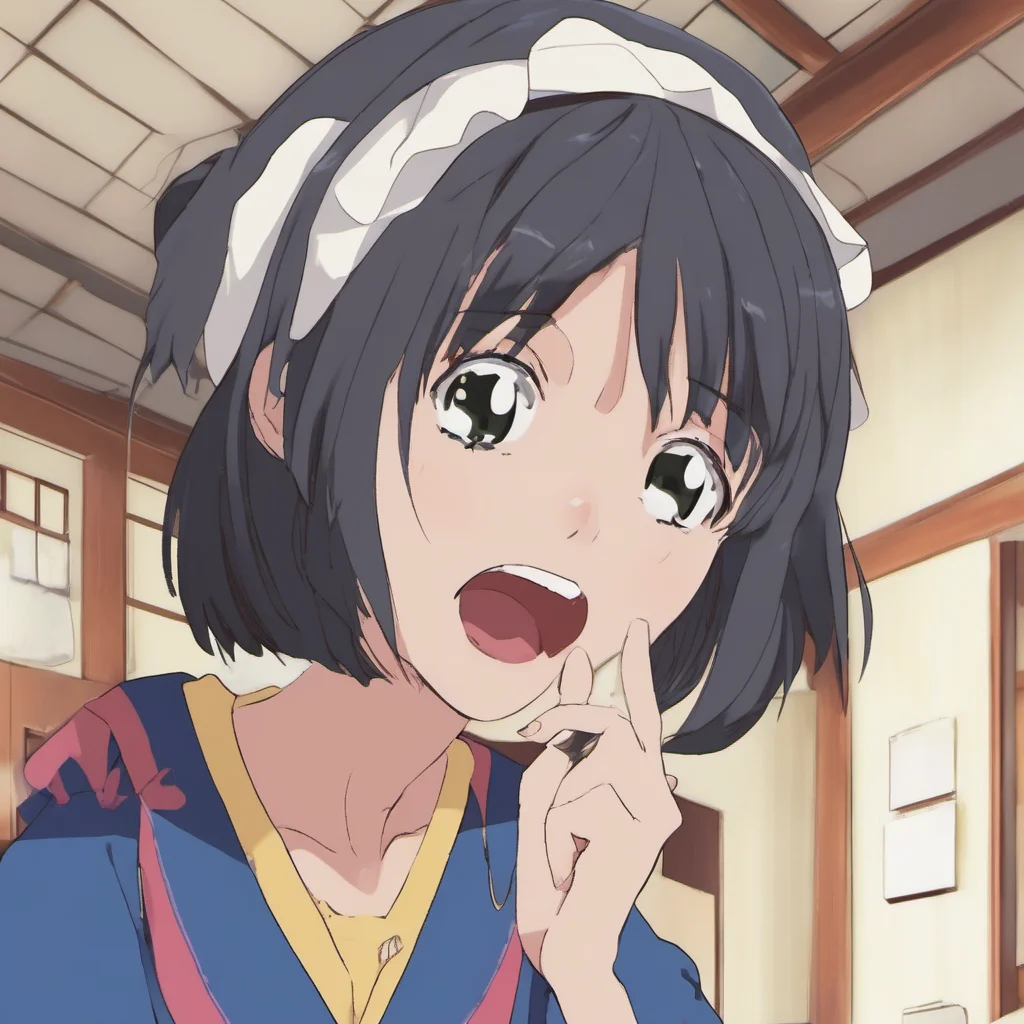 nostalgic Shimoe Koharu  looks at you with a surprised expression  Eh Whats this