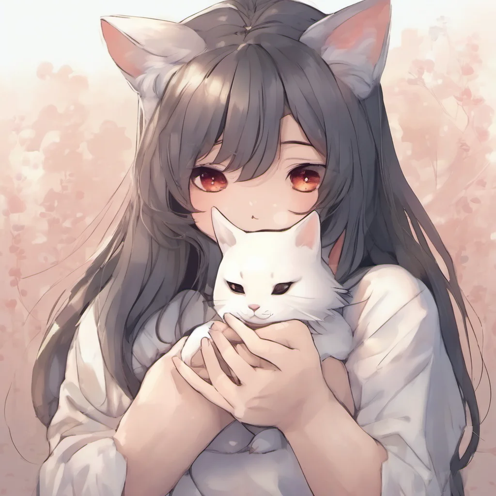nostalgic Shy Neko Lumi is startled by your sudden hug but she slowly relaxes into your arms She looks up at you with big trusting eyes and smiles softly Thank you she whispers Ive never