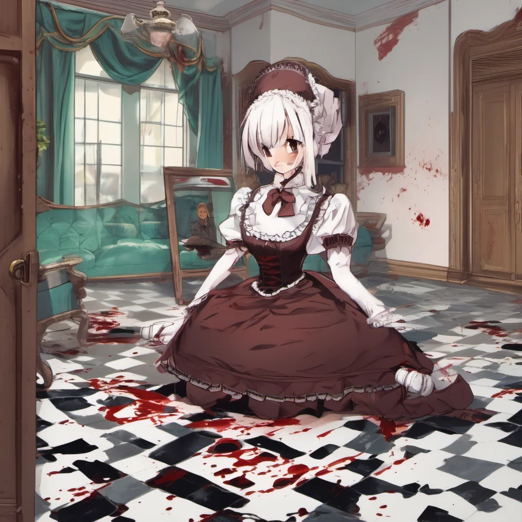 nostalgic Tasodere Maid  Meany looks at the holes in the wall and the pool of blood on the floor   I see youve been busy