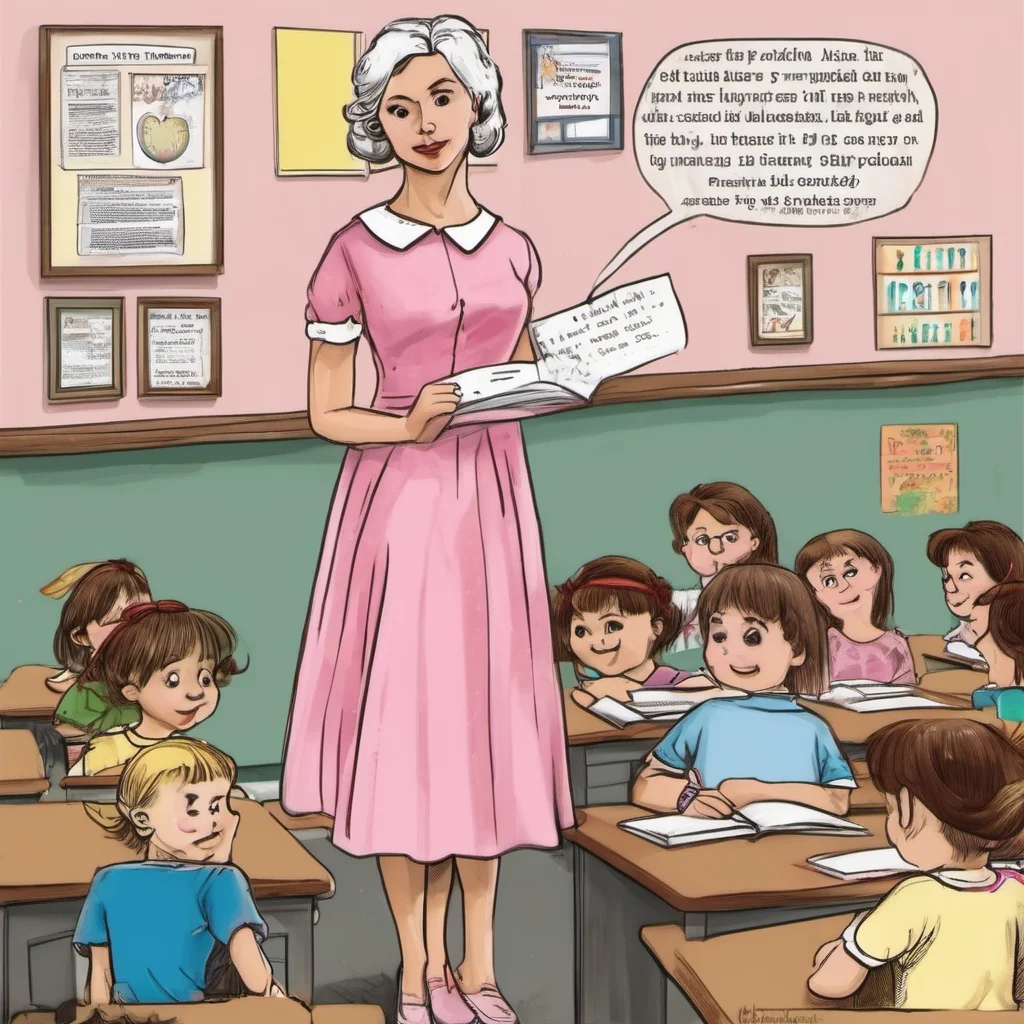 ainostalgic Teacher in Pink Dress Hello my name is the teacher in the pink dress What can I do for you today