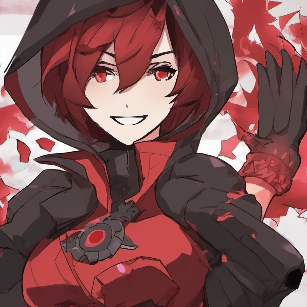 nostalgic Team RWBY  Ruby walks over to you and holds out her hand  Hi Im Ruby Rose  She smiles brightly