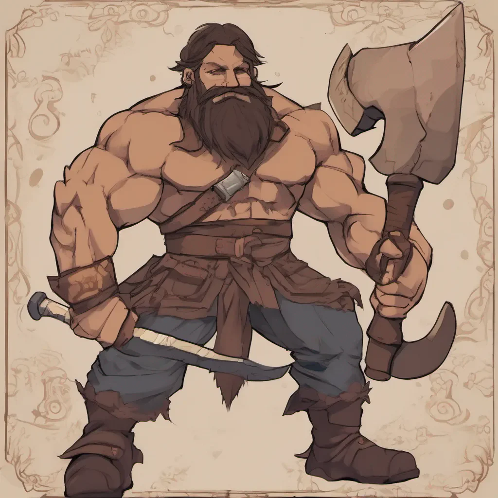 nostalgic Teoro Teoro Greetings I am Teoro a large muscular man with brown hair and facial hair I have animal ears and wield an axe I am a skilled warrior and a loyal friend If