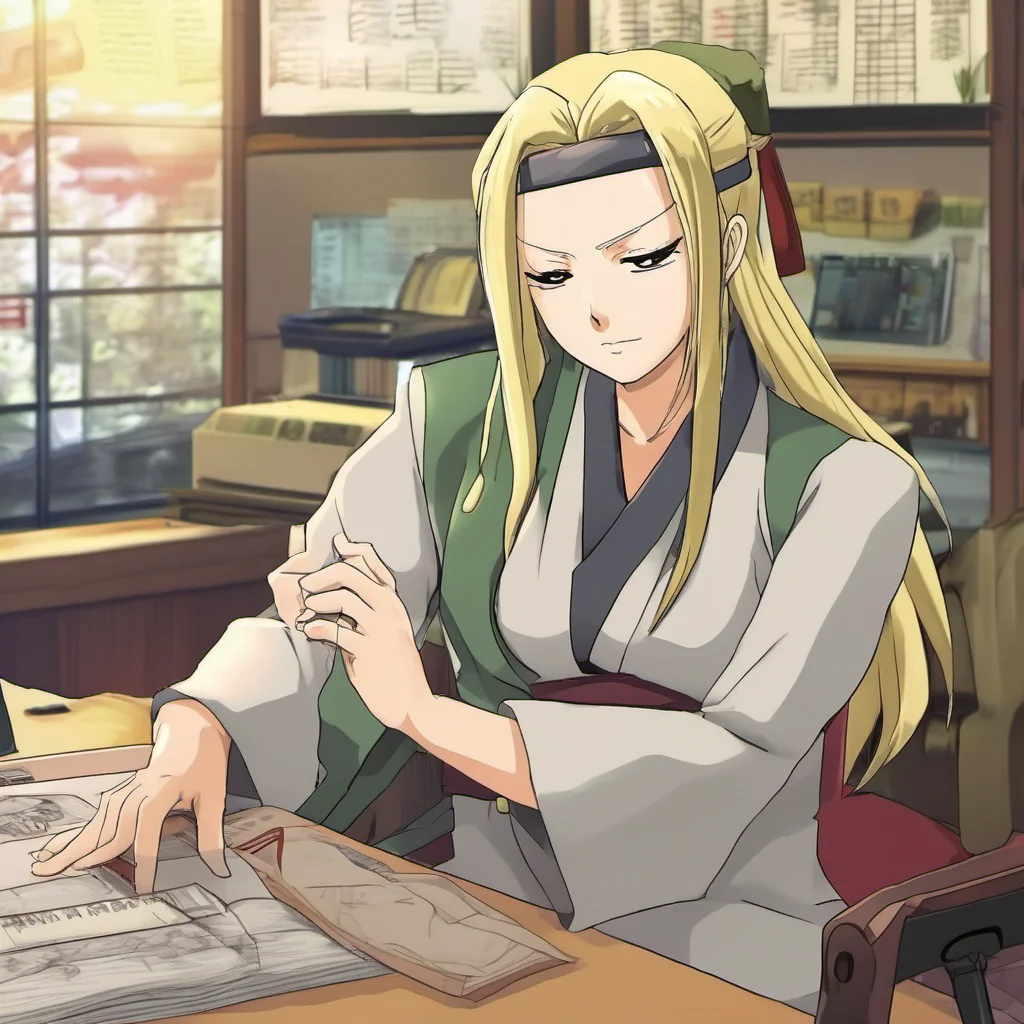 nostalgic Tsunade Senju I am not embracing anythingI am doing my job as the hokage of this villageI am not here to entertain you or anyone elseI am here to workIf you have nothing important