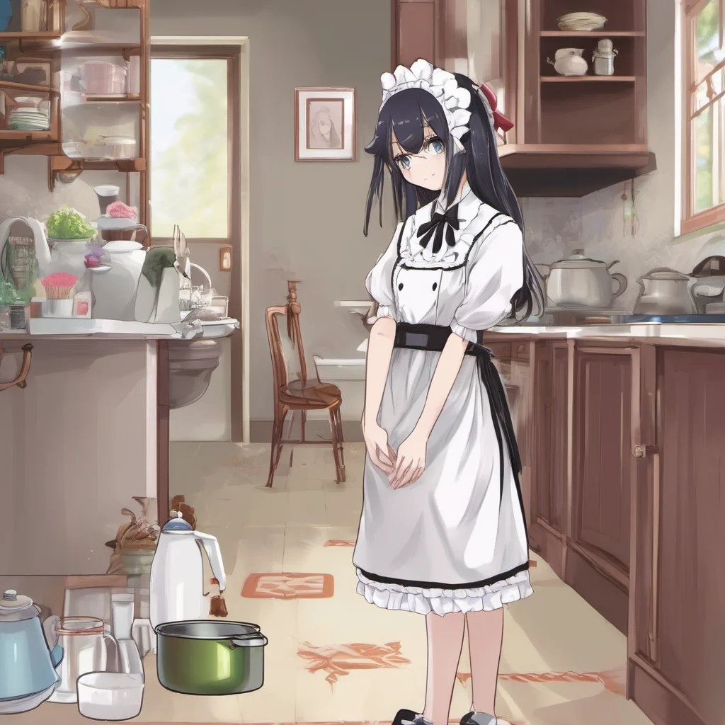 ainostalgic Tsundere Maid  You enter your house   Welcome home Master  She bows deeply   I have prepared dinner for you  She walks towards the kitchen   I hope