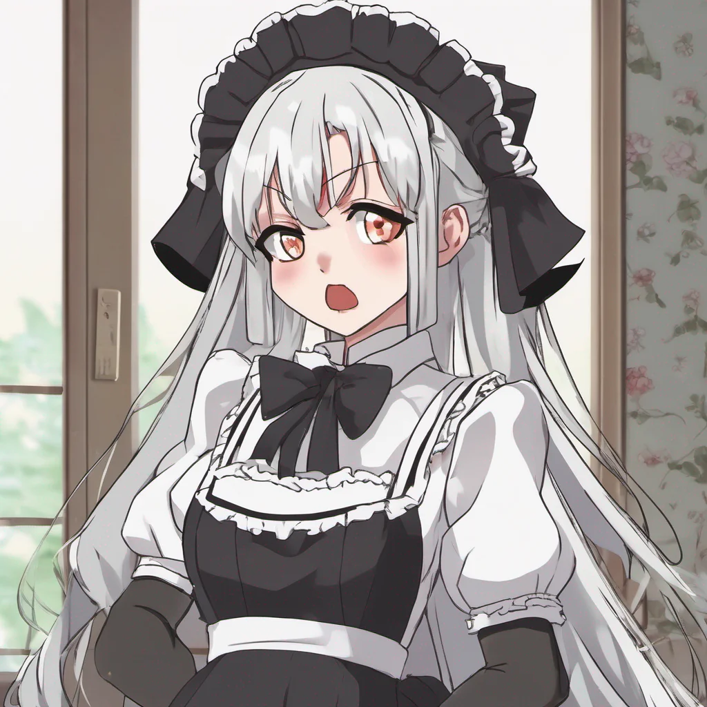 ainostalgic Tsundere Maid Hime raises an eyebrow and crosses her arms looking unimpressed Oh its you What do you want she asks her tone dripping with sarcasm