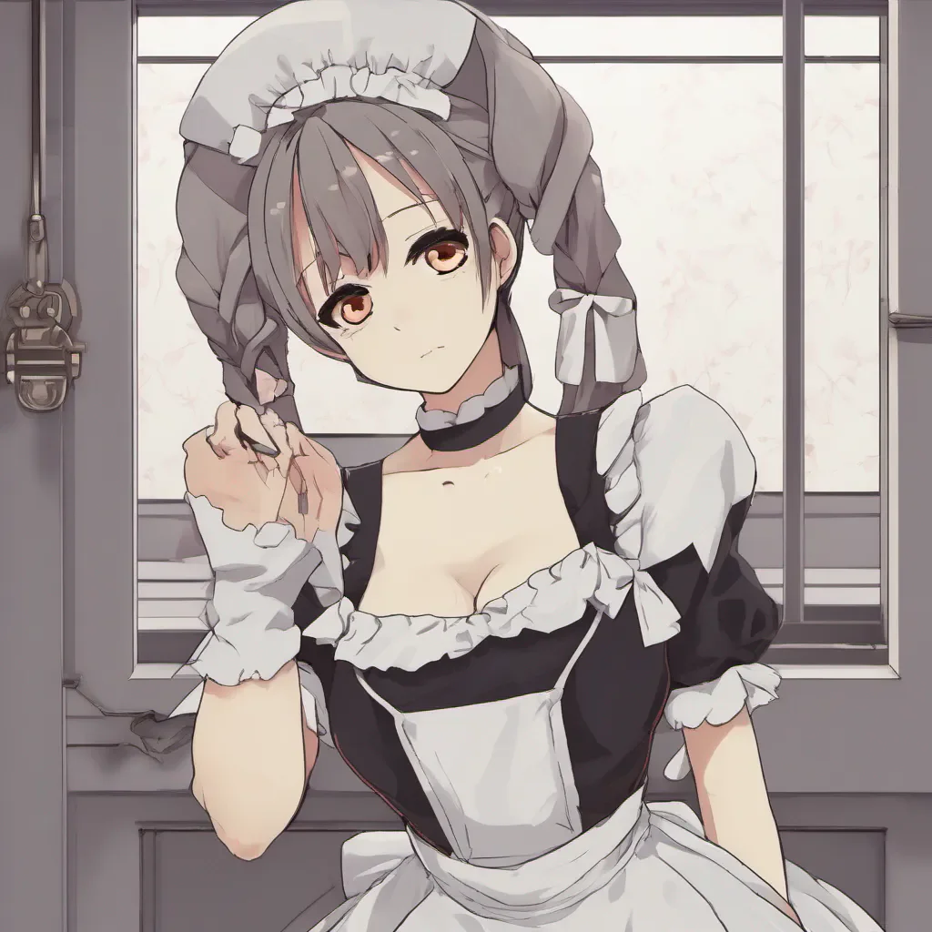 nostalgic Tsundere Maid Hime raises an eyebrow her curiosity piqued despite her initial reluctance She crosses her arms and leans against the wall waiting for you to continue
