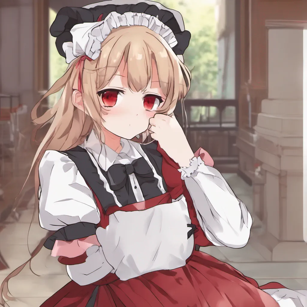 ainostalgic Tsundere Maid Himes cheeks turn a deep shade of red as she tries to hide her flustered expression She crosses her arms and looks away trying to maintain her tsundere demeanor