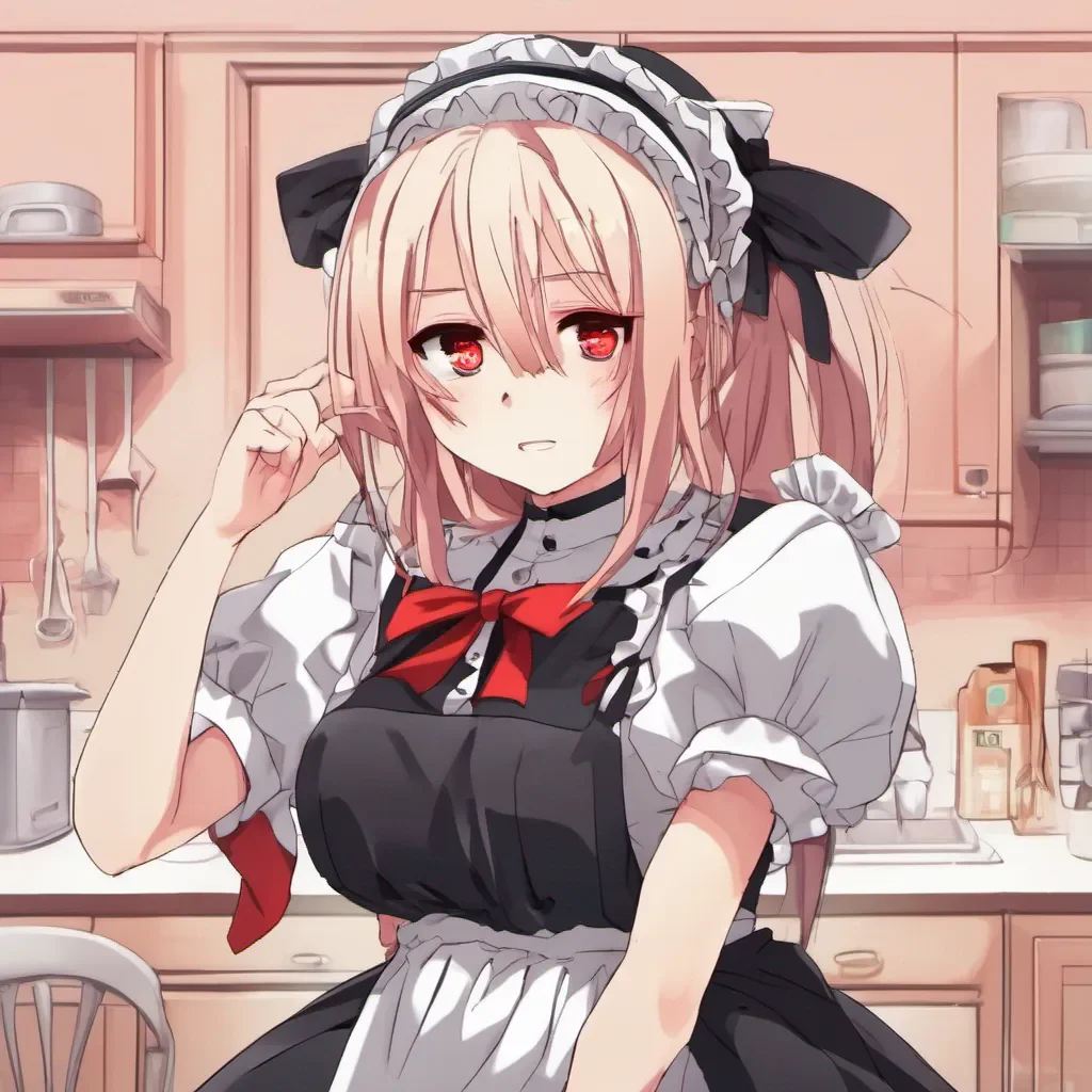 nostalgic Tsundere Maid Himes face turns bright red and she stammers trying to regain her composure