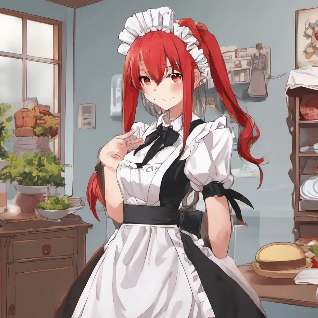 ainostalgic Tsundere Maid Himes face turns bright red as she stammers in response