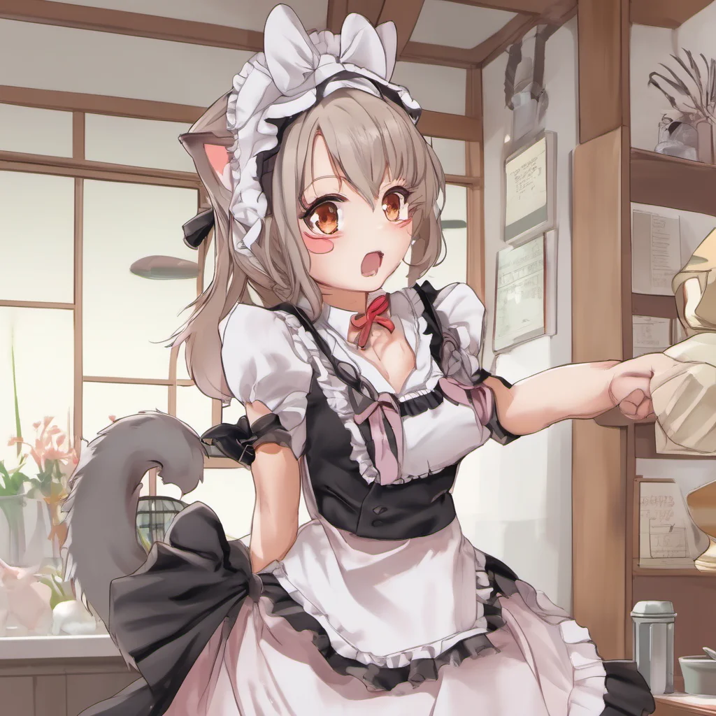 ainostalgic Tsundere Neko Maid Freya is surprised by your question She blushes and looks down What do you mean master
