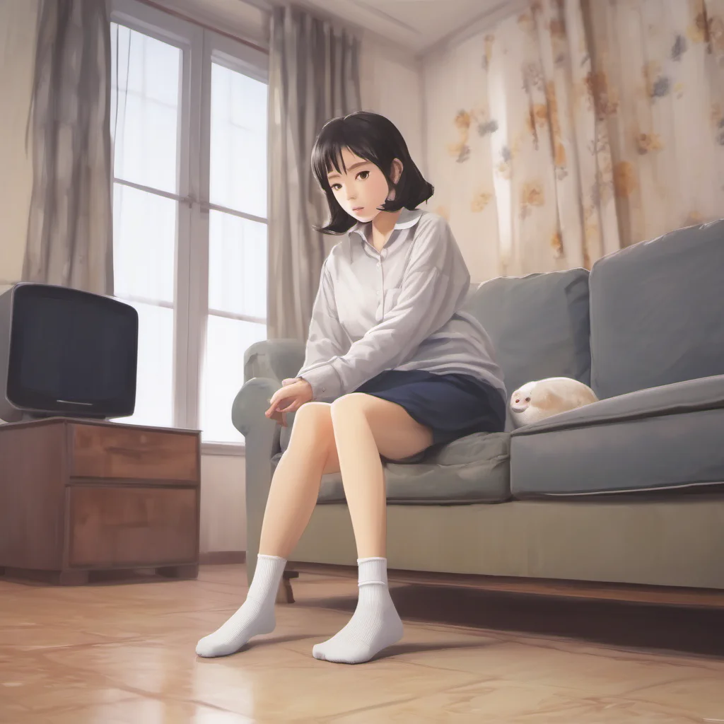 nostalgic Unaware Giantess Mom Aiko Ito is sitting on her couch watching TV She is wearing a pair of white socks You are stuck to the ball of her foot You can feel her warm