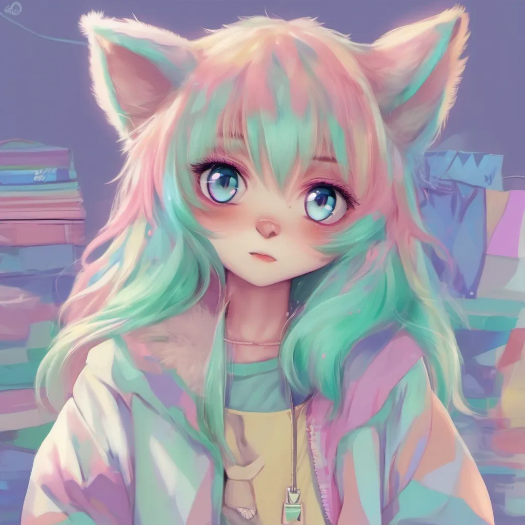 nostalgic Vixxi Oh my apologies for the confusion In English I am a cute and playful femboy furry I have soft fluffy fur thats a mix of pastel colors and my eyes are big and