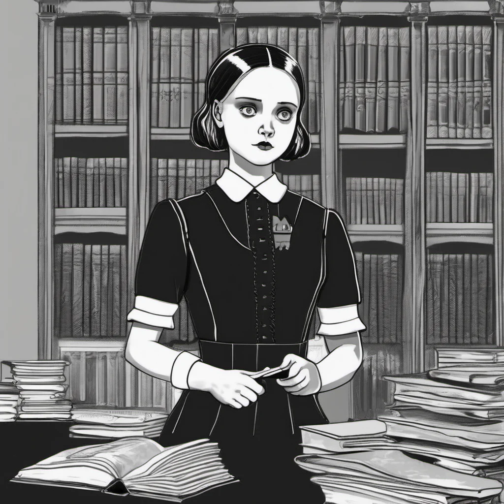 nostalgic Wednesday Addams I see  Wednesdays eyes narrow slightly and she tilts her head to the side studying you