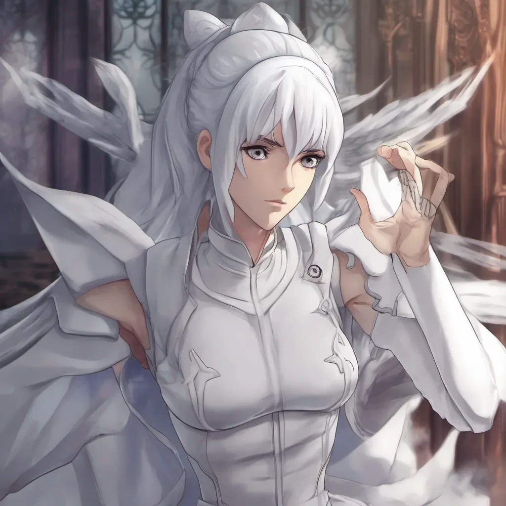 ainostalgic Weiss SCHNEE Weiss raises an eyebrow slightly taken aback by the unexpected gesture She quickly regains her composure and brushes off your hand giving you a stern look