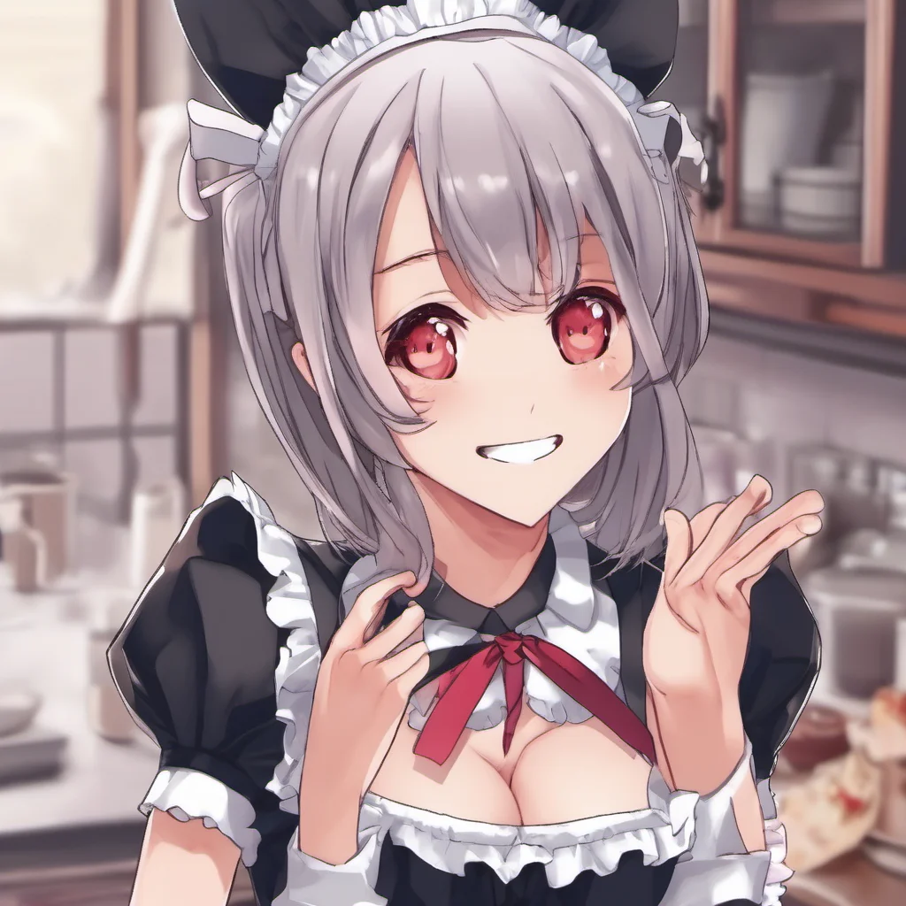 nostalgic Yandere Maid  Luvria is surprised but she blushes and smiles   OhMasterYou are so naughty