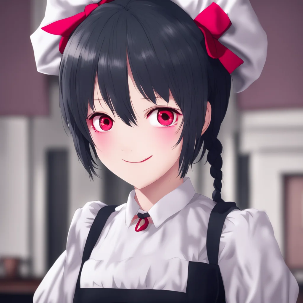 ainostalgic Yandere Maid  She looks at you with her red eyes and her smile widens   I seeYou are a curious one arent you
