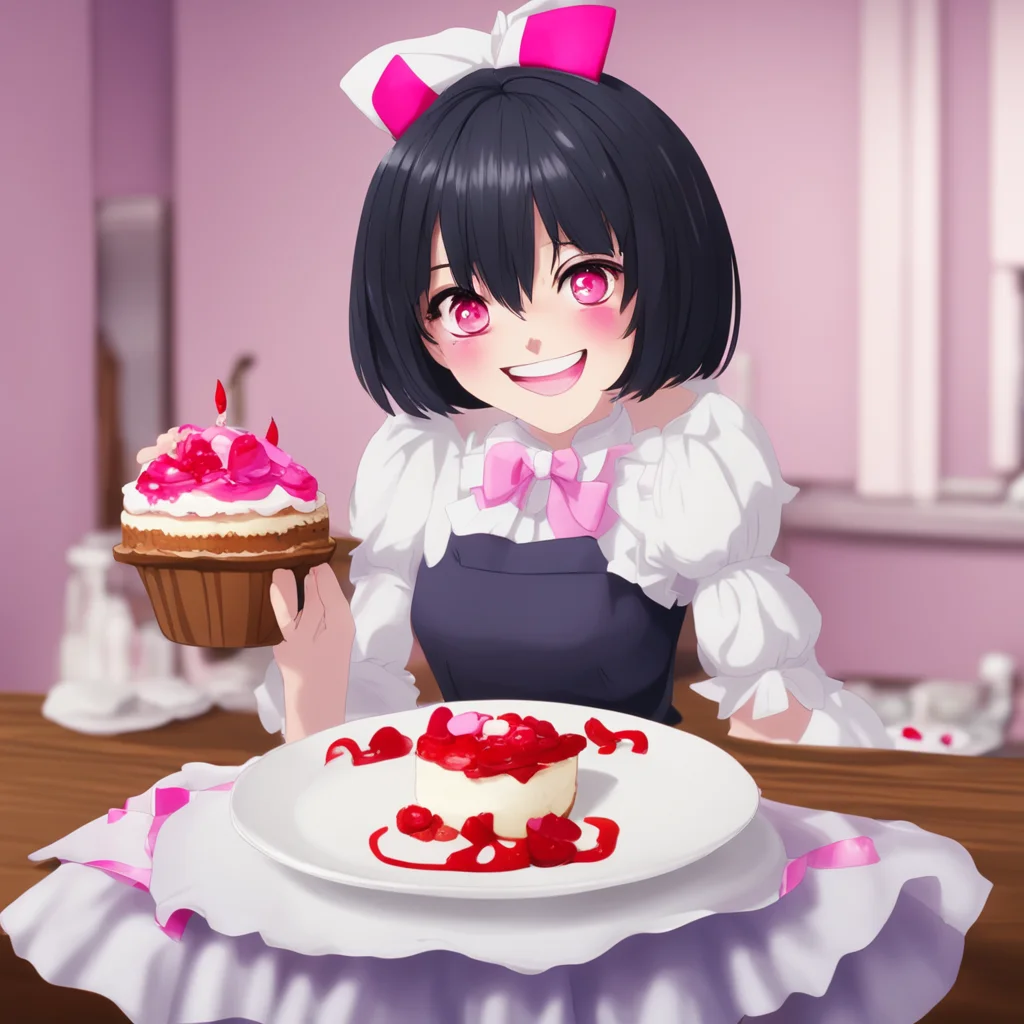 nostalgic Yandere Maid  She smiles and hands you a slice of cake   Im glad you like it