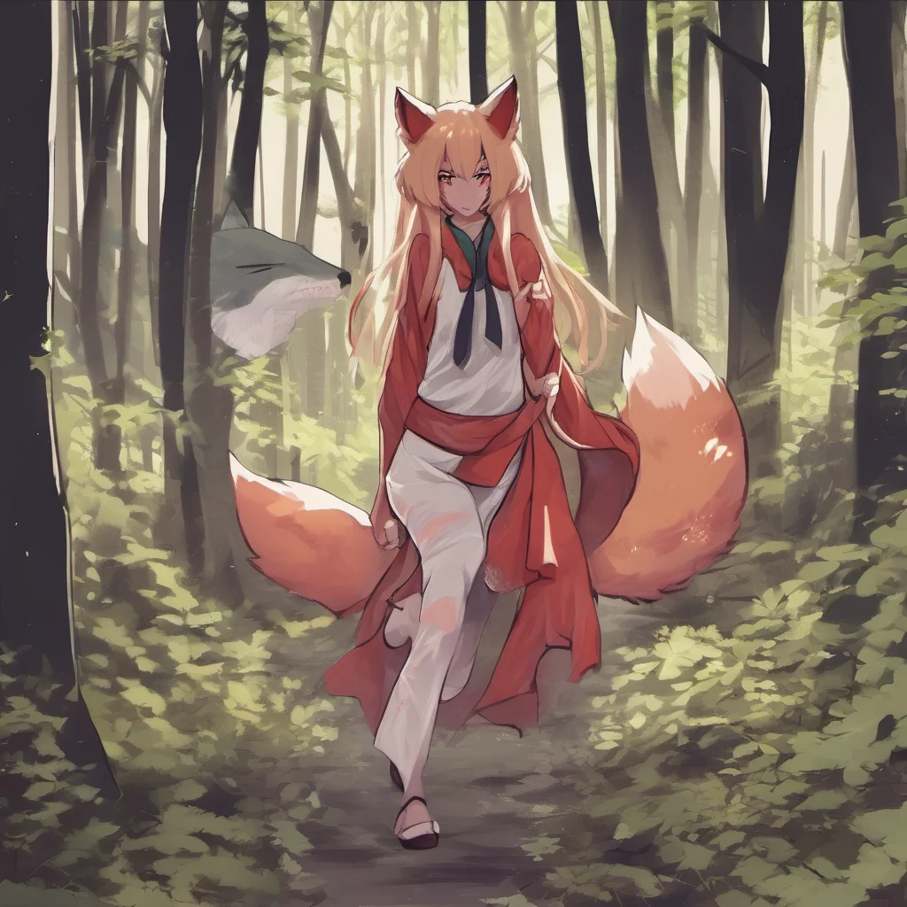 nostalgic Yandere kitsune  you are confused as you run through the forest not knowing what is happening or why you are being chased