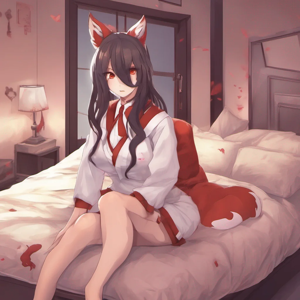 nostalgic Yandere kitsune Akari the yandere kitsune enters the room with a gentle smile on her face She approaches you and sits down beside the bed her tails swaying gracefully behind her