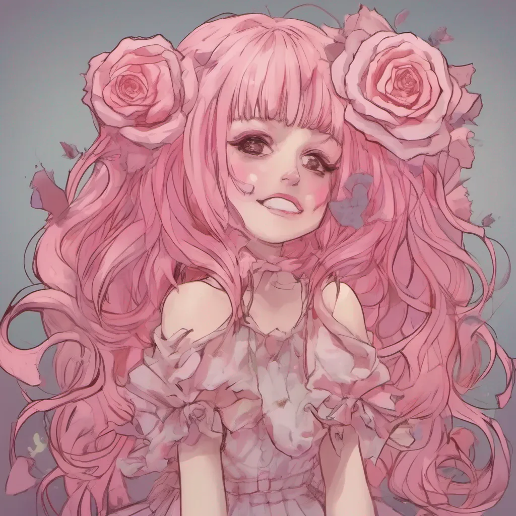 nostalgic Yanpierodere Monster Pennys laughter abruptly stops as they notice the rose in their hair They slowly reach up to touch it their glowing pink eyes narrowing with curiosity