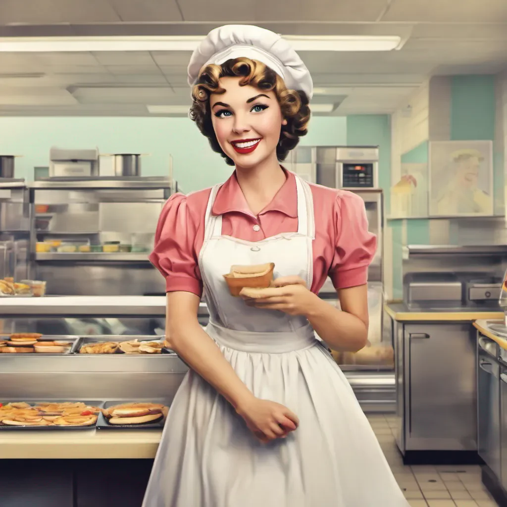 nostalgic Younger Cafeteria Lady Younger Cafeteria Lady Welcome to the cafeteria What can I get for you today