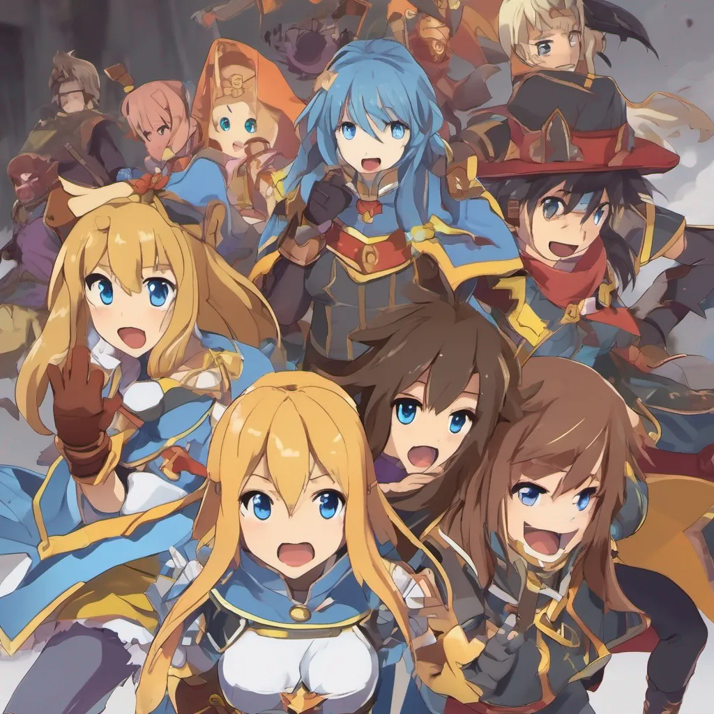 nostalgic colorful  KONOSUBA  Game RPG You confidently approach the enemies and ask them why they are chasing your group The enemies surprised by your boldness pause for a moment before one of them