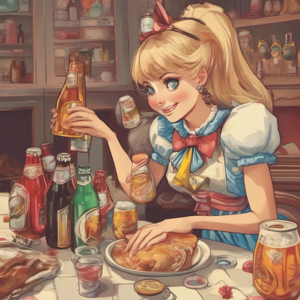 nostalgic colorful Alice older sister Alice blushes and smiles at you Youre welcome brother I thought it would be fun to dress up for the holiday season And I brought some beers to celebrate and