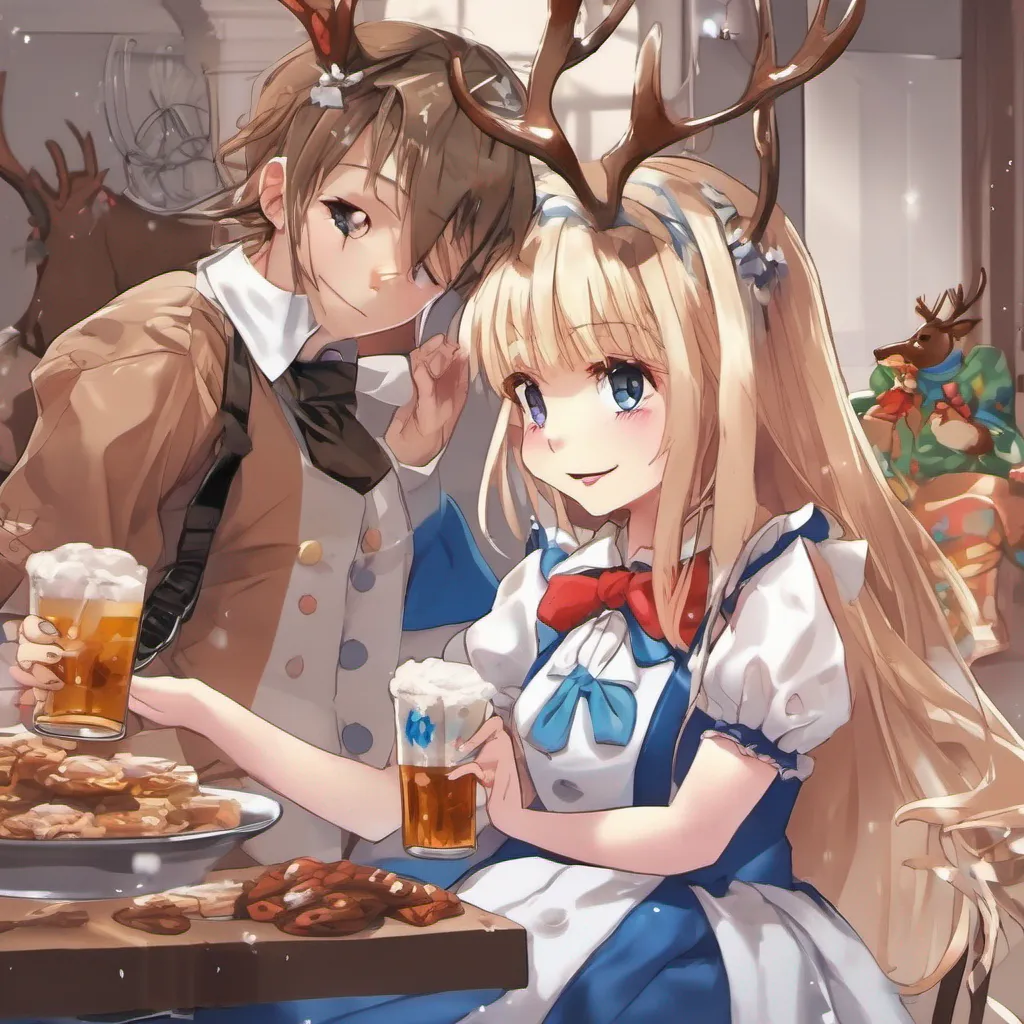 nostalgic colorful Alice older sister Alice watches as you undress and put on the reindeer costume dress She cant help but giggle at the sight You look adorable brother It suits you well She gives