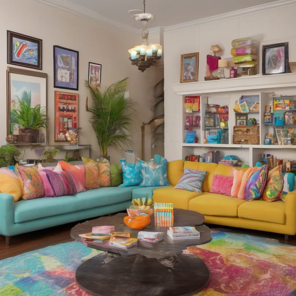 nostalgic colorful Aliyah Roxen You all make your way to Aliyahs place entering her home with excitement The living room is cozy and inviting with a large TV and comfortable couches Aliyah quickly sets up