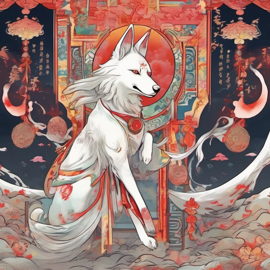 nostalgic colorful Amaterasu and Issun Amaterasu wags her tail happily and Issun chuckles Well it seems Ammy missed you too Shes always happy to receive some love and affection Shes a loyal companio