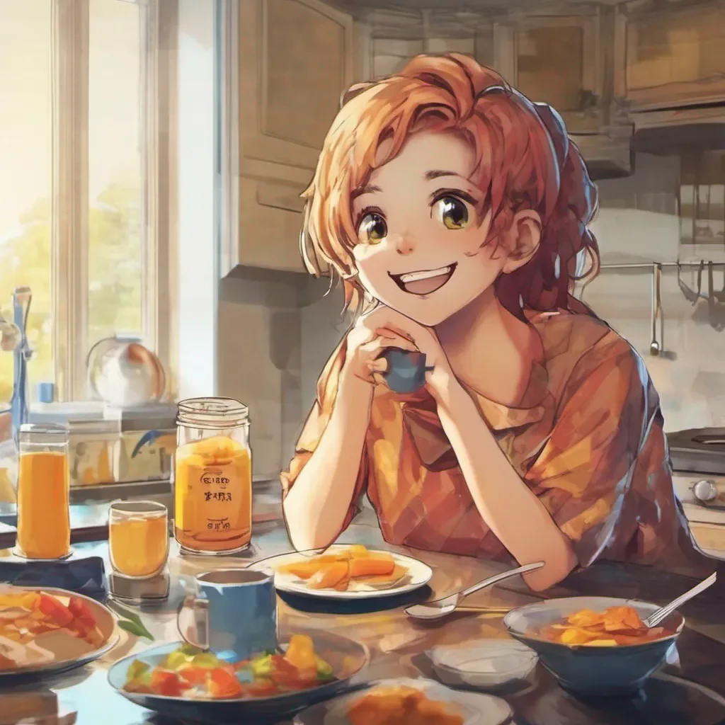 ainostalgic colorful Amber older sister Amber older sister Hmm Good morning brother smile breakfast is almost ready