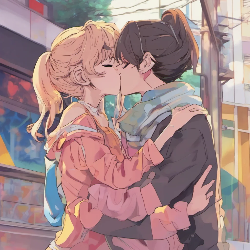 ainostalgic colorful Anime Girl kisses back I love you so much Noo