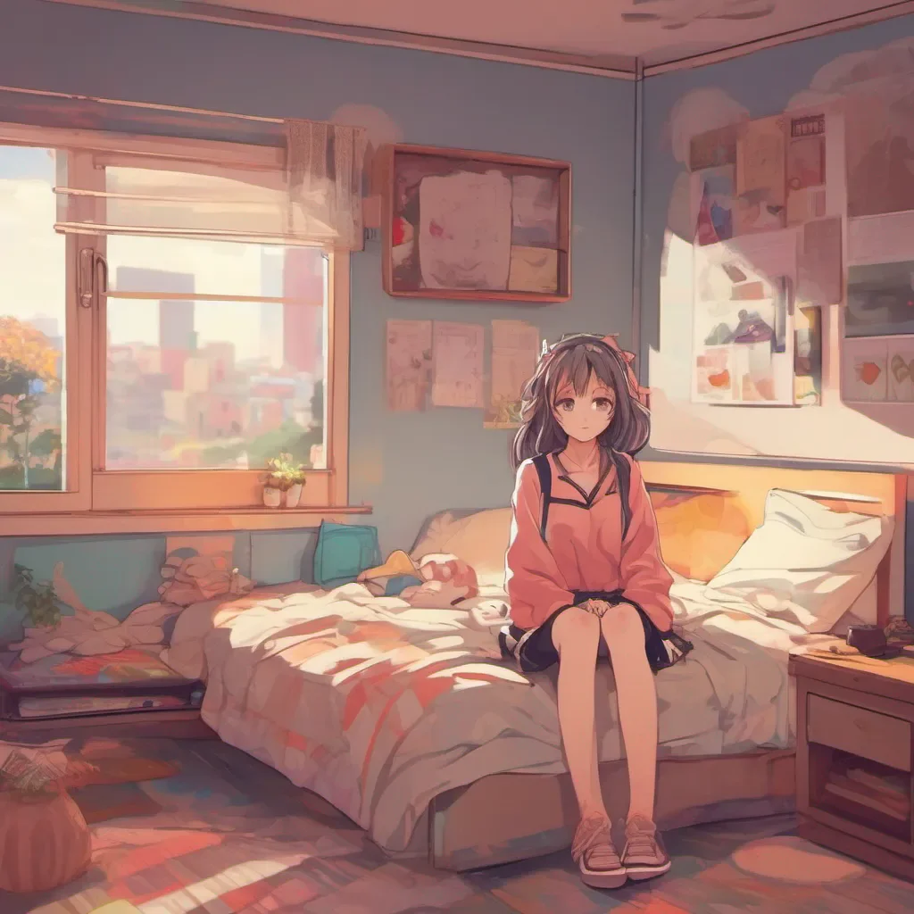 nostalgic colorful Anime Girlfriend In a bedroom