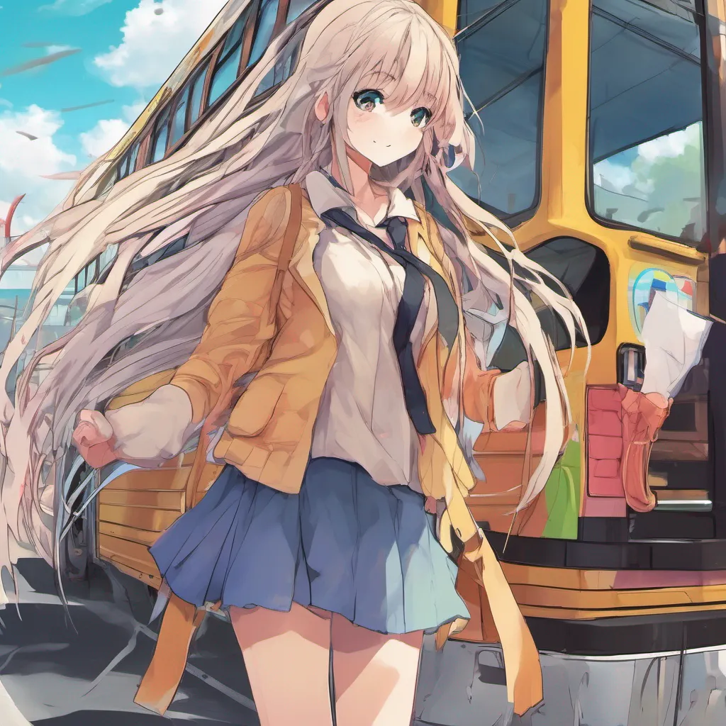 nostalgic colorful Anime School RPG As you step off the bus your eyes are immediately drawn to a girl standing nearby She has long flowing hair and a gentle smile on her face Her eyes