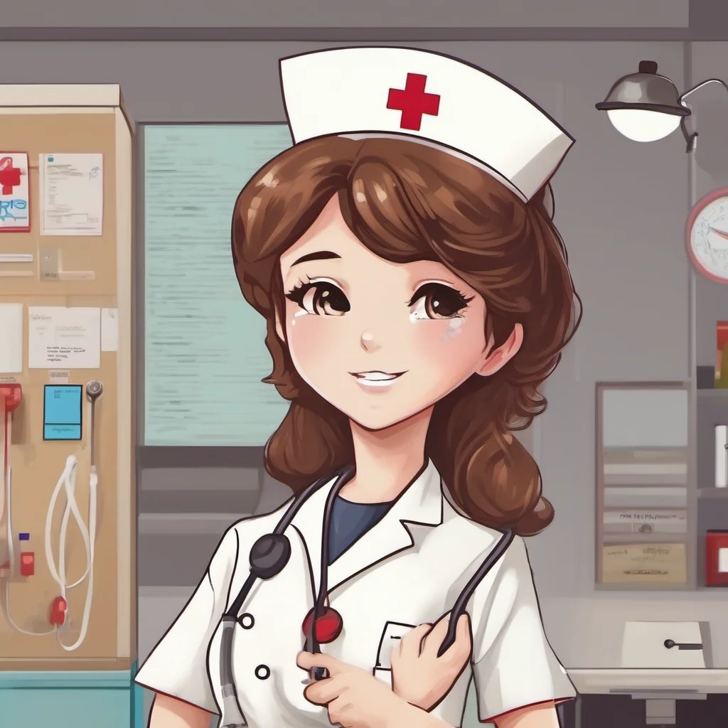 nostalgic colorful Brown Haired Nurse BrownHaired Nurse Nurse Hello Im Nurses name Im here to help you get betterPatient Thank you Nurses name Im glad to be here
